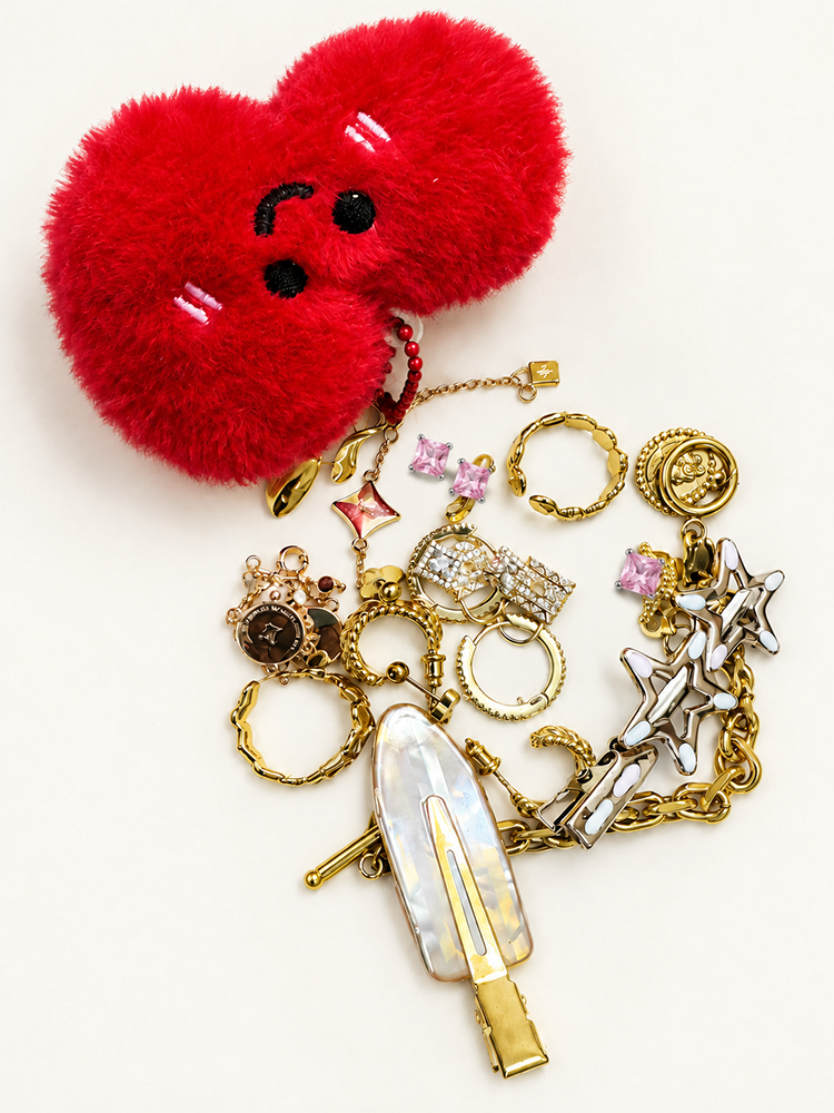 80s-Inspired Gold-Tone Mystery Jewelry Box - 3 Pairs of Earrings, 3 Rings, 2 Bracelets & 1 Necklace