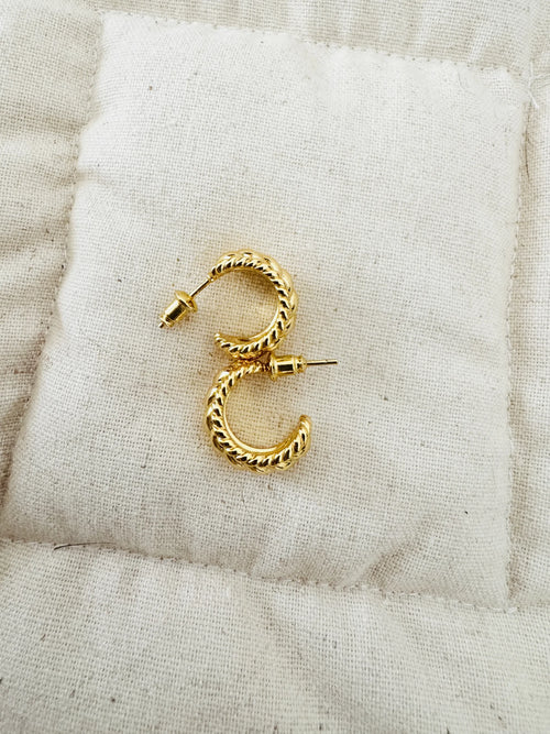 18K Gold Plated Hoop Earrings - Classic Small Hoop Design with Woven Texture.