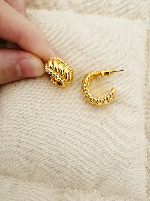 18K Gold Plated Hoop Earrings - Classic Small Hoop Design with Woven Texture.