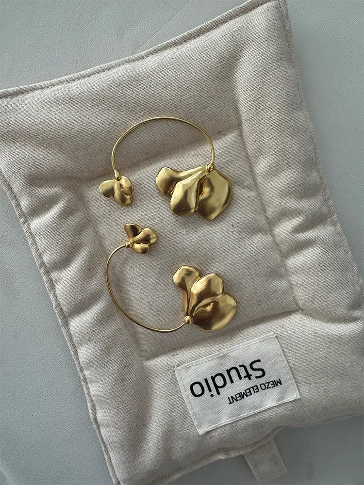 Handmade Gold Color Flower Ear Cuff Earrings