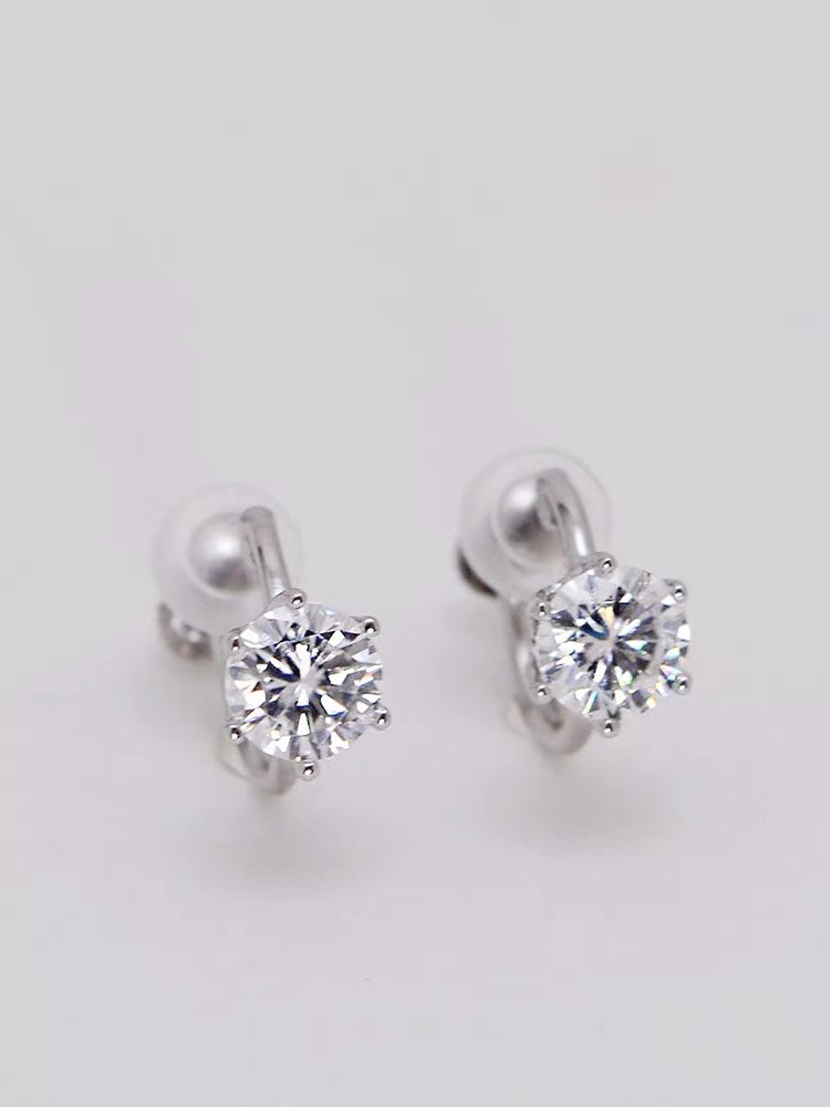 Pure silver moissanite earrings clip on