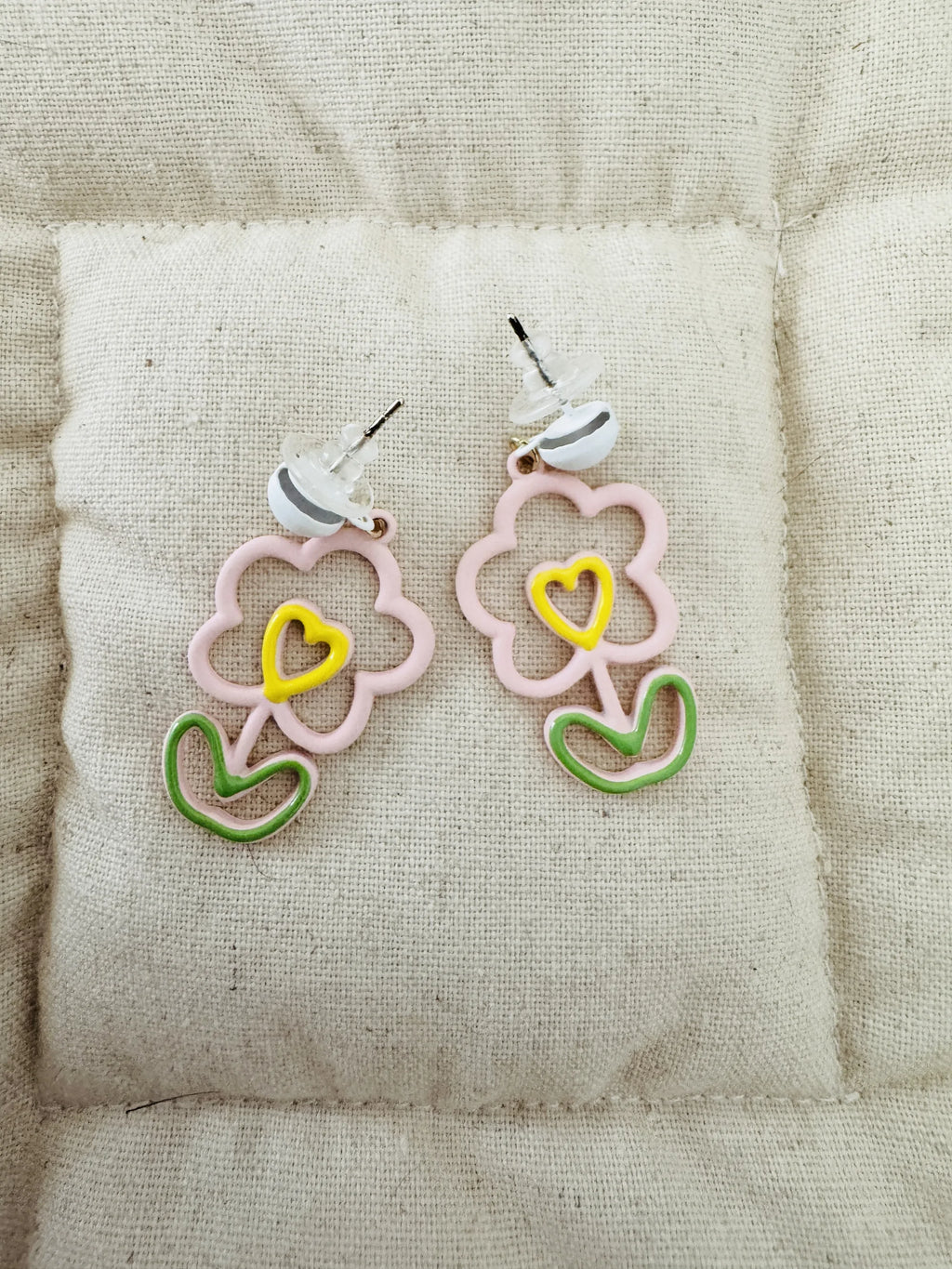 Hand-Painted Pink Flower Resin Cartoon Cute Earrings