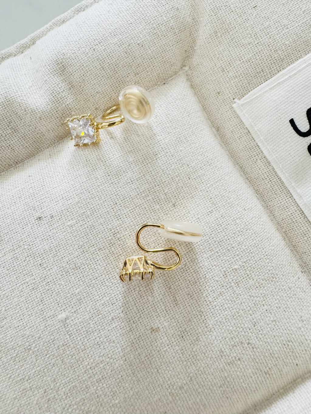 Square Zircon Earrings Pierces Non-Pierced