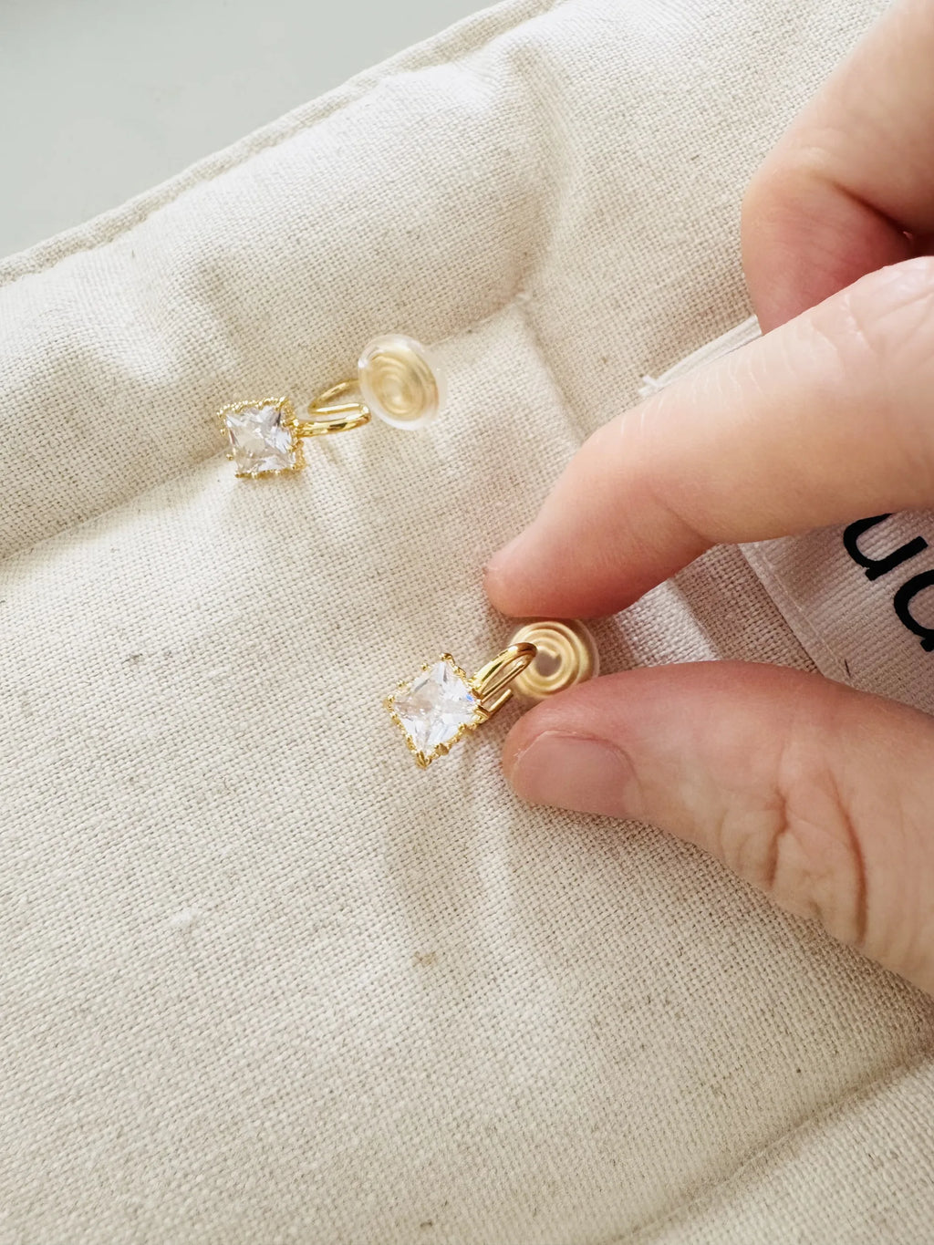 Square Zircon Earrings Pierces Non-Pierced
