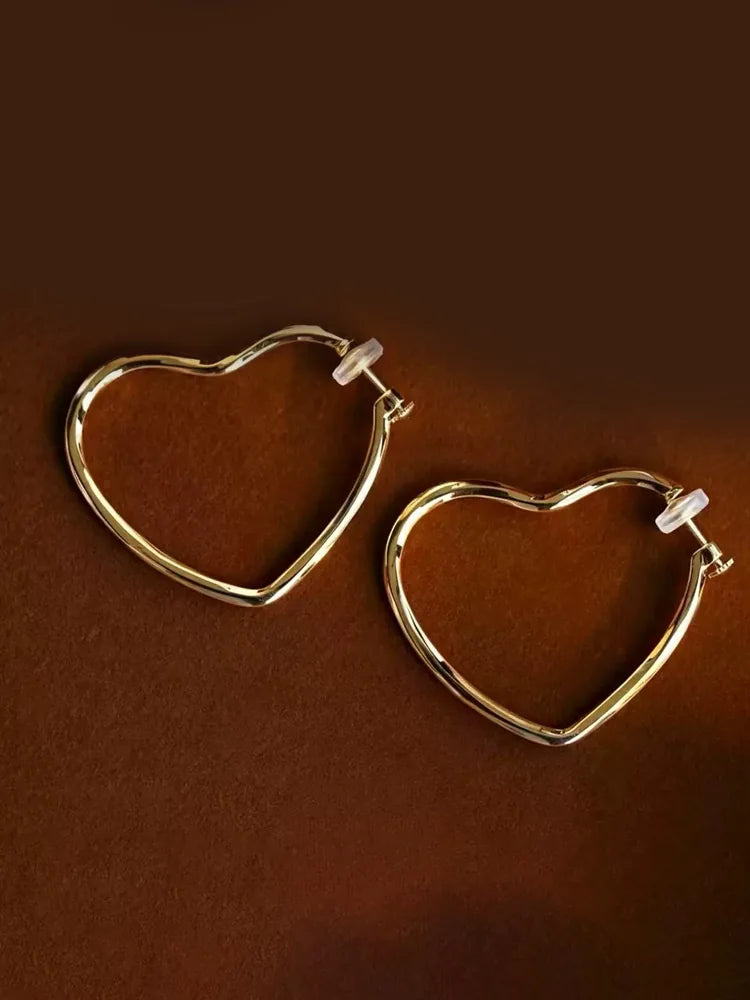 Women Large Comfortable Silver Heart Hoop Clip-On Earrings