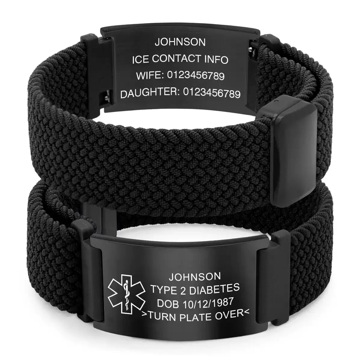 Custom Medical Alert Bracelet for Seniors & Patients – Breathable Woven Emergency ID Band with Engraved Name, Medications & Ice Contact