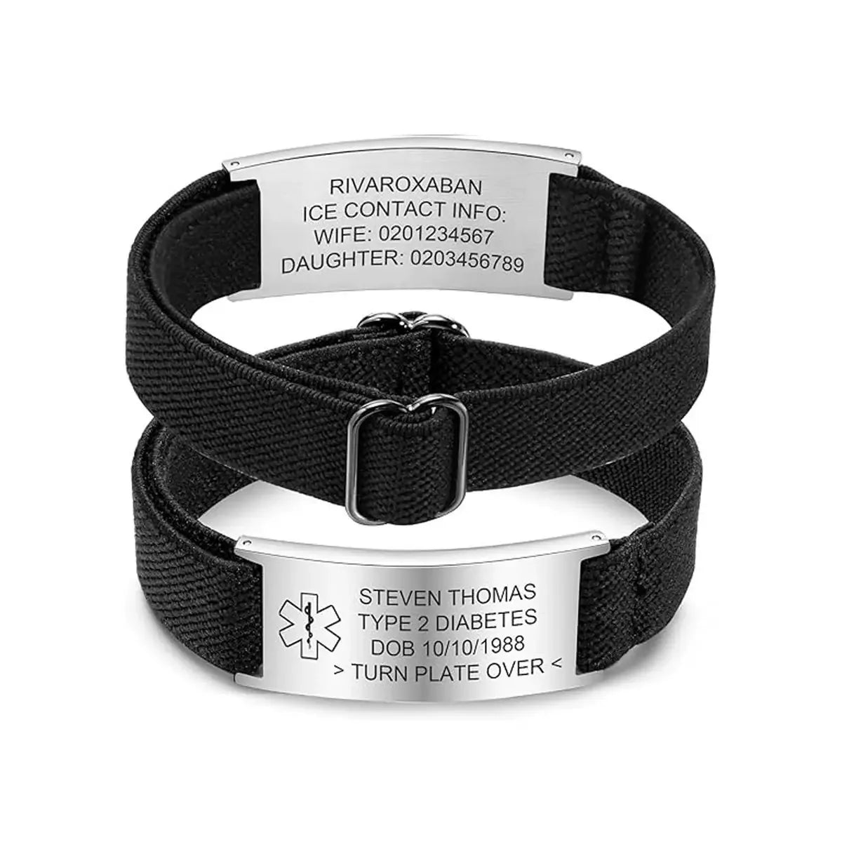Custom Medical Alert Bracelet for Seniors & Patients – Breathable Woven Emergency ID Band with Engraved Name, Medications & Ice Contact