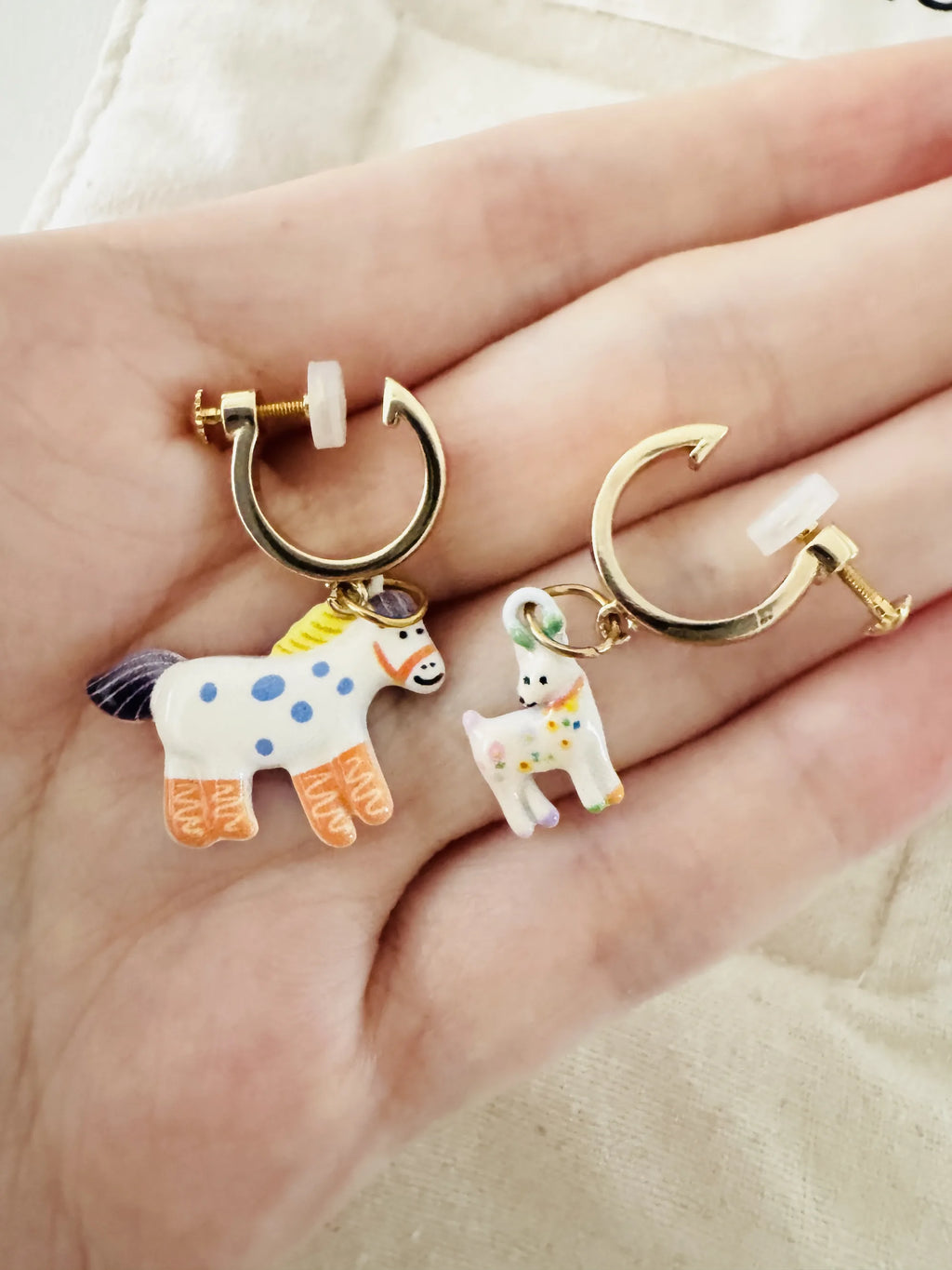 Cute Cartoon Pony & Deer Clip-On Earrings
