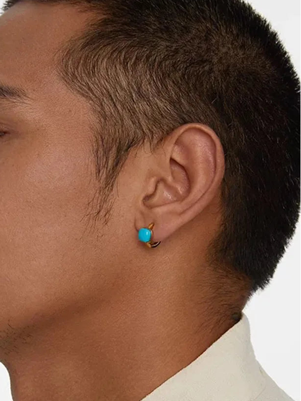 Gold-Plated Clip-On Hoop Earrings with Green Stone - Small (7mm)