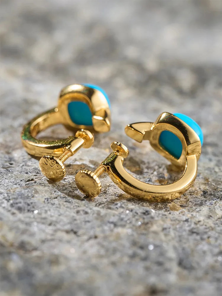 Gold-Plated Clip-On Hoop Earrings with Green Stone - Small (7mm)