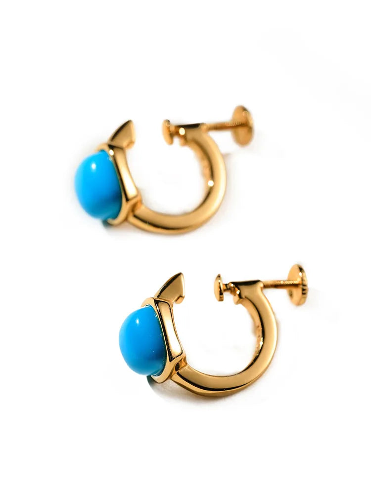 Gold-Plated Clip-On Hoop Earrings with Green Stone - Small (7mm)