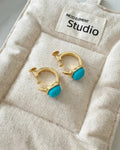 Gold-Plated S925 Silver Emerald-Colored Stone Clip-On Earrings