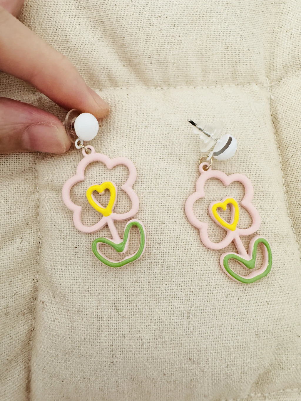 Hand-Painted Pink Flower Resin Cartoon Cute Earrings