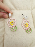 Hand-Painted Pink Flower Resin Cartoon Cute Earrings