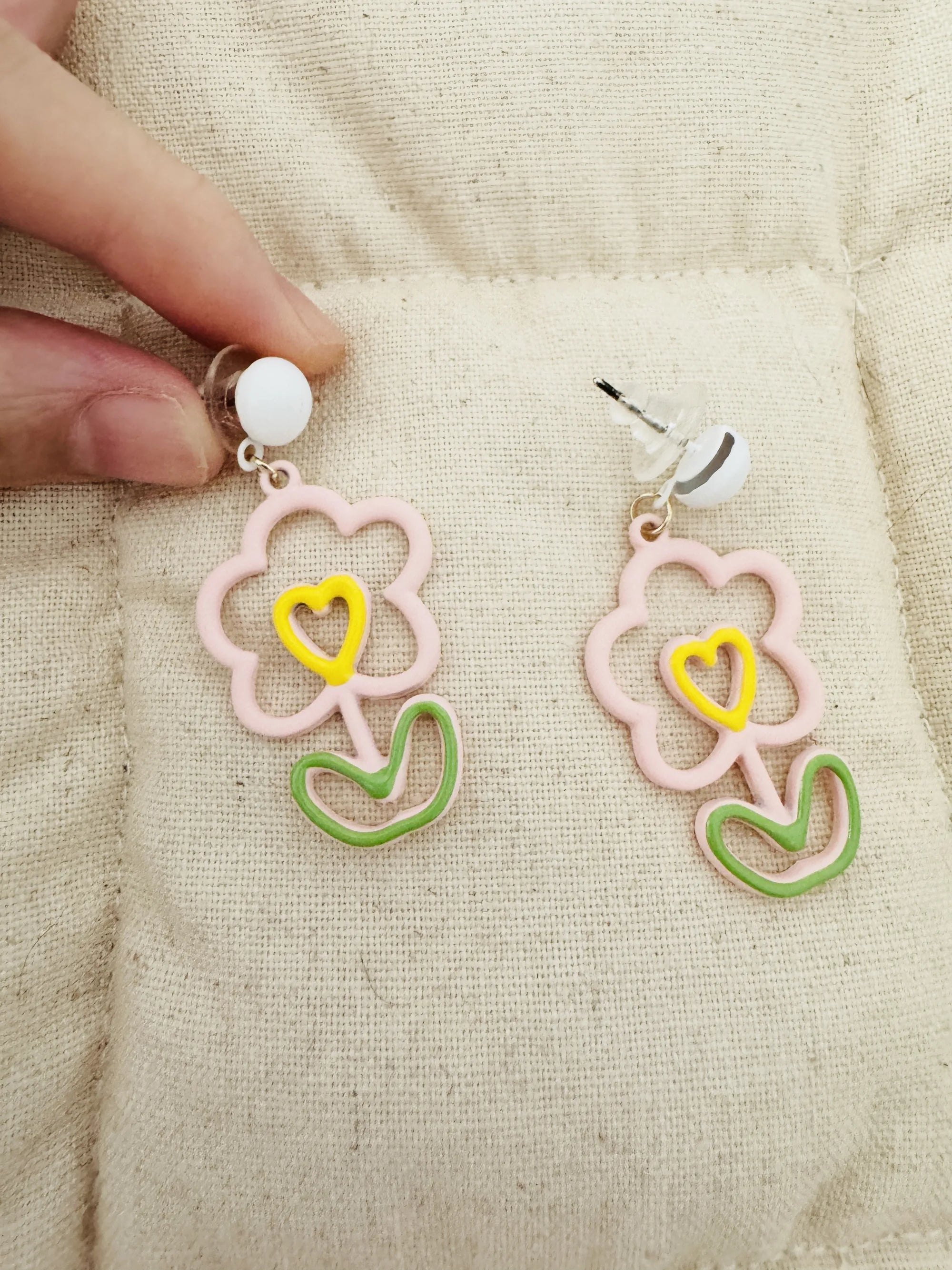 Hand-Painted Pink Flower Resin Cartoon Cute Earrings