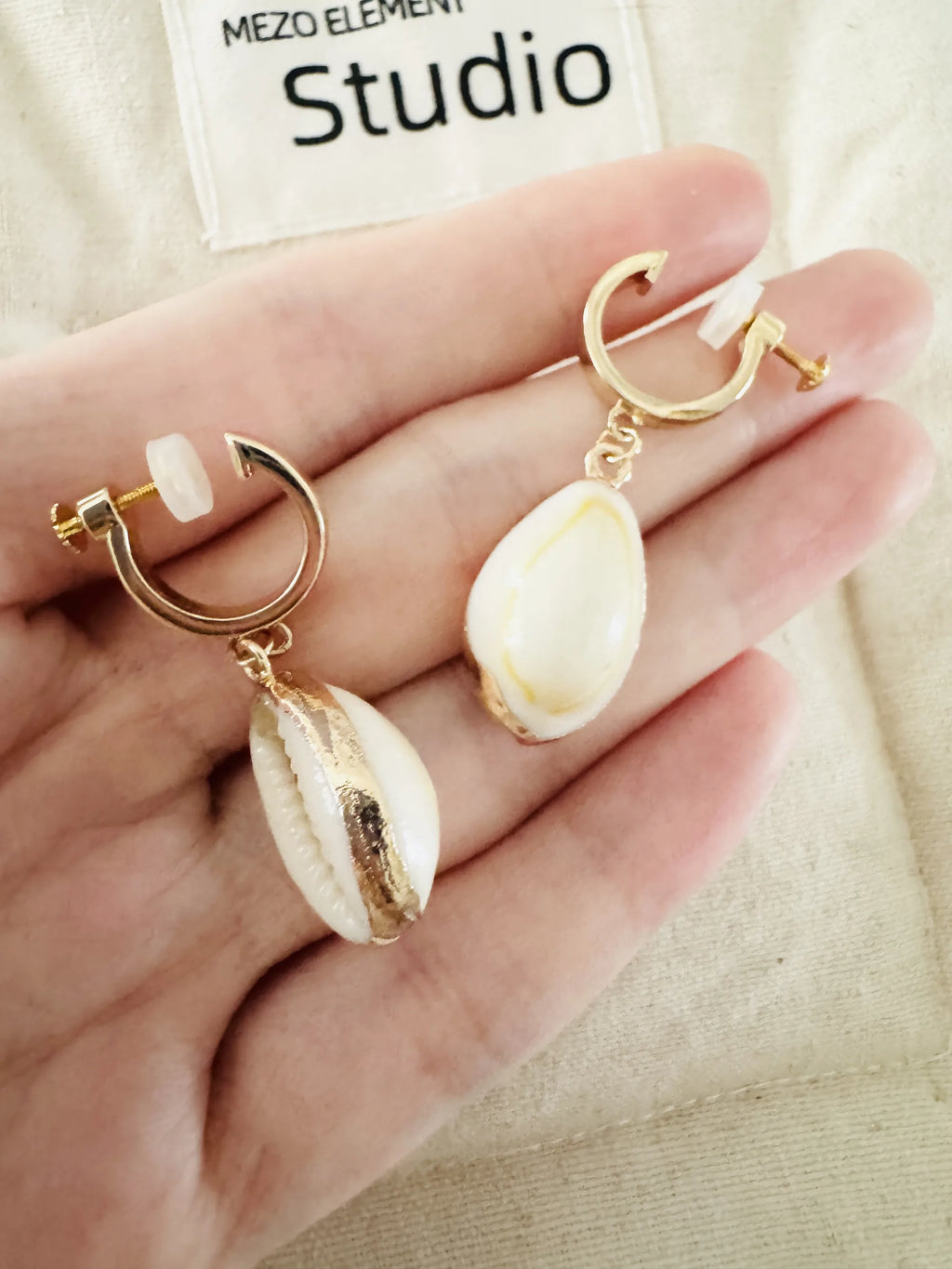 Handmade small white shell clip-on earrings