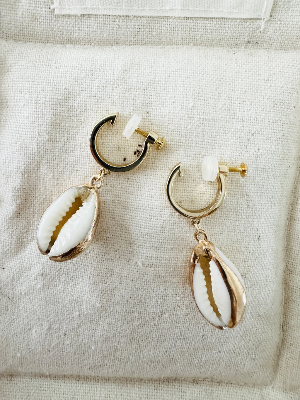 Handmade small white shell clip-on earrings