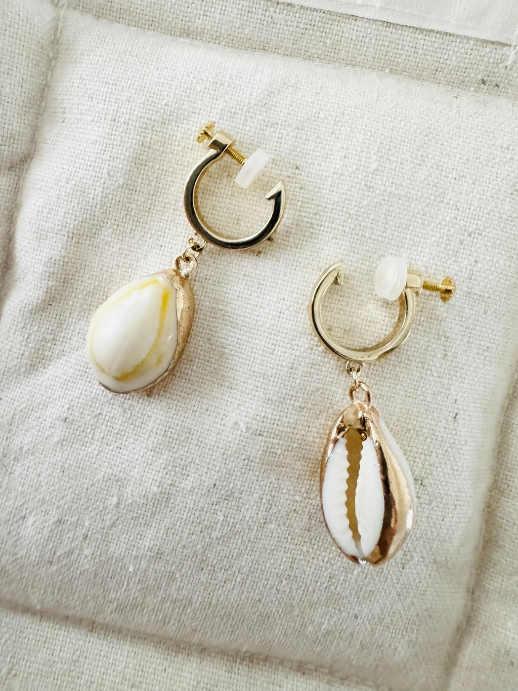 Handmade small white shell clip-on earrings
