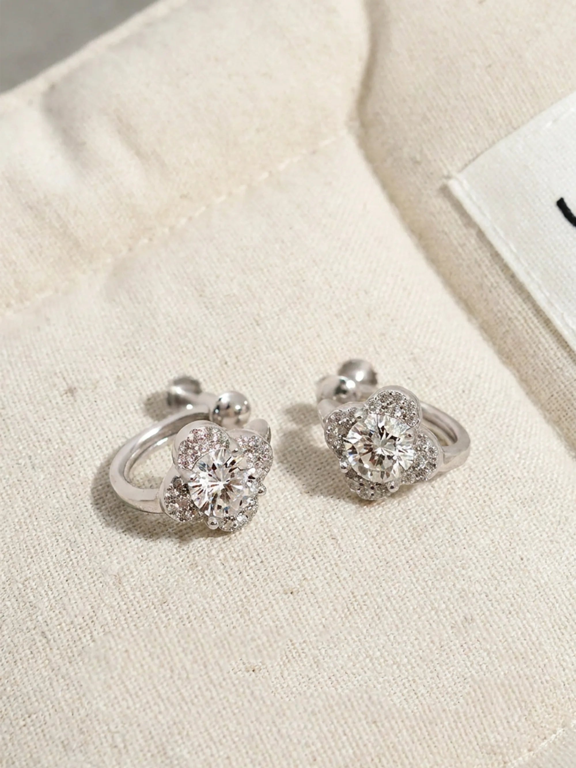 S925 Silver Lab-Grown Diamond Flower Clip-On Earrings