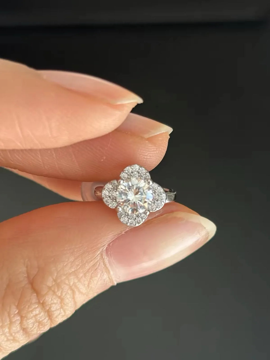 S925 Silver Lab-Grown Diamond Flower Clip-On Earrings