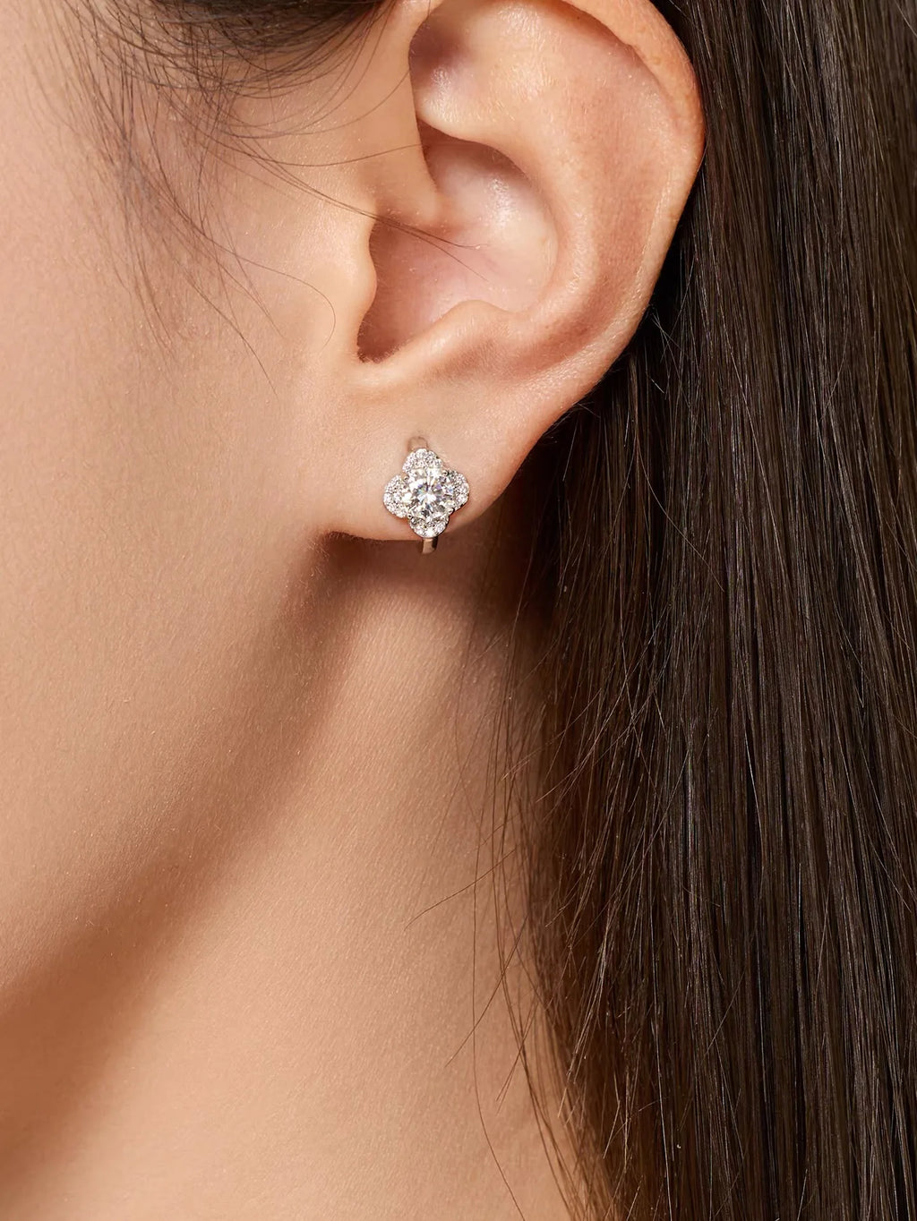 S925 Silver Lab-Grown Diamond Flower Clip-On Earrings