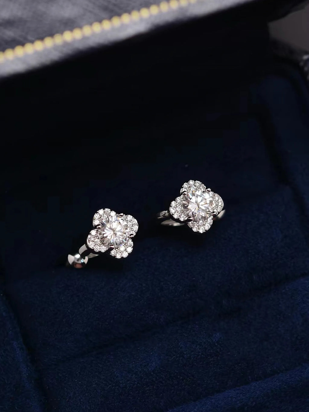 S925 Silver Lab-Grown Diamond Flower Clip-On Earrings