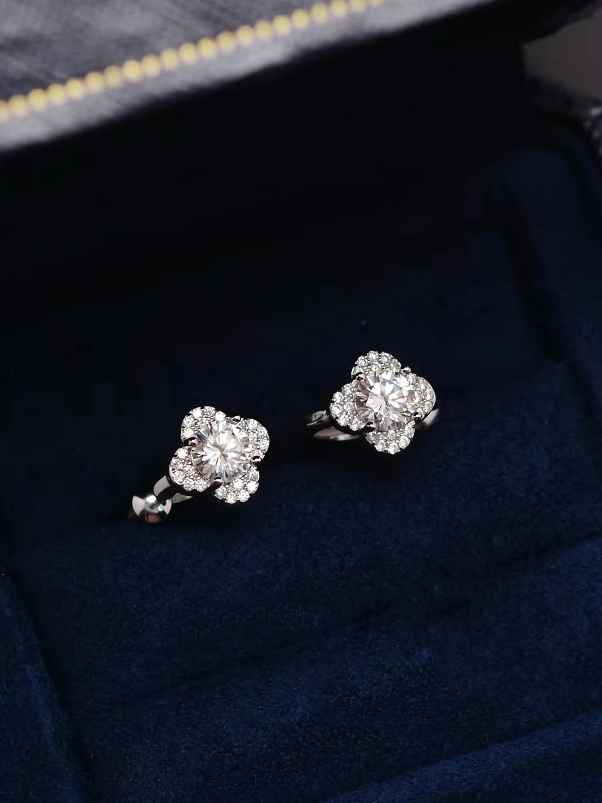  S925 Silver Lab-Grown Diamond Flower Clip-On Earrings
