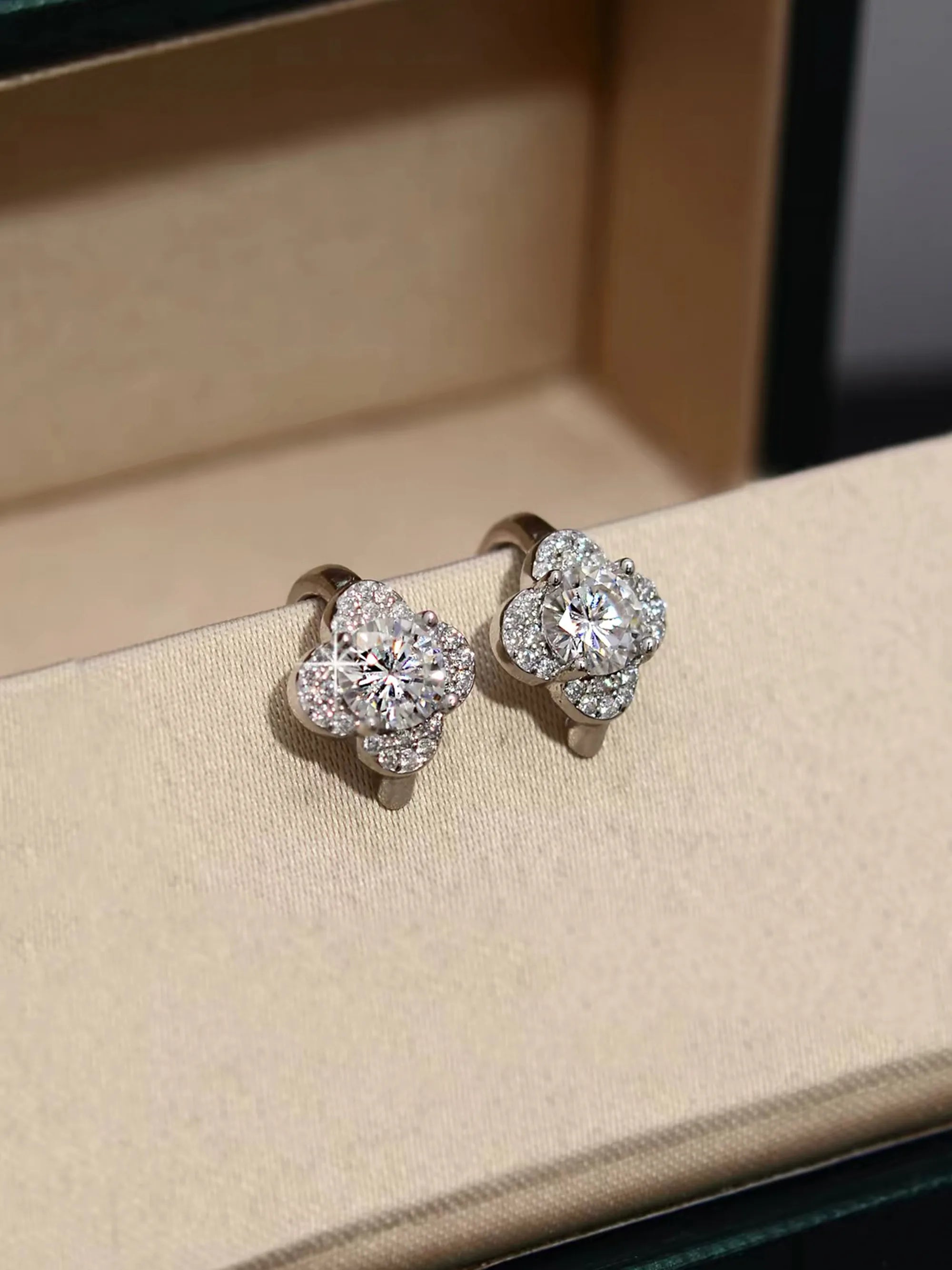S925 Silver Lab-Grown Diamond Flower Clip-On Earrings