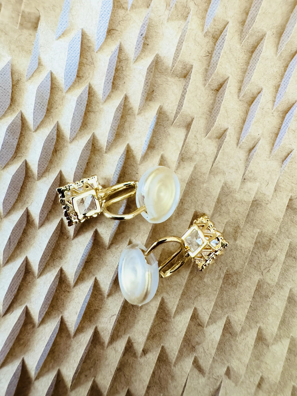 Square Zircon Earrings Pierces Non-Pierced