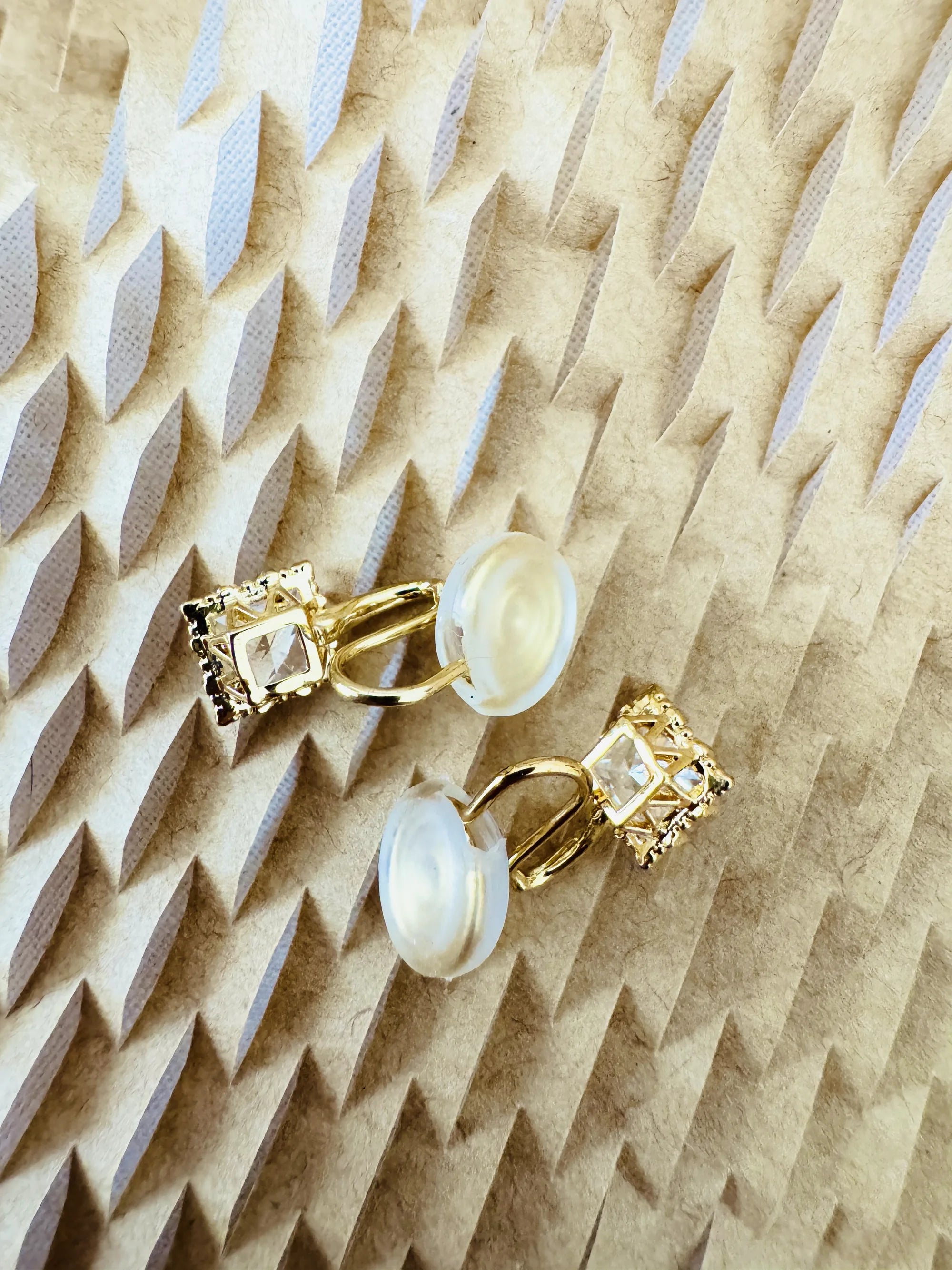 Square Zircon Earrings Pierces Non-Pierced