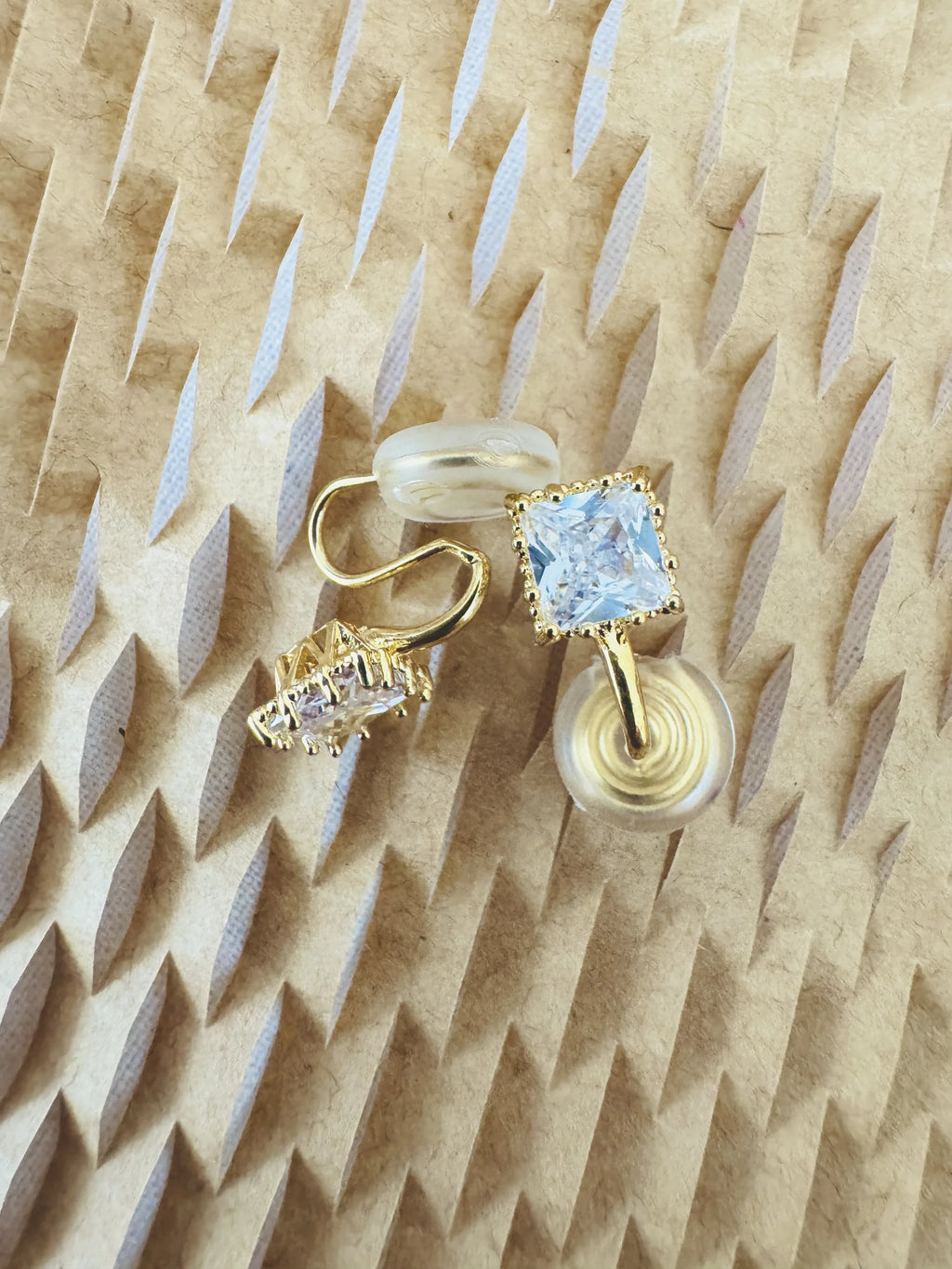 Square Zircon Earrings Pierces Non-Pierced