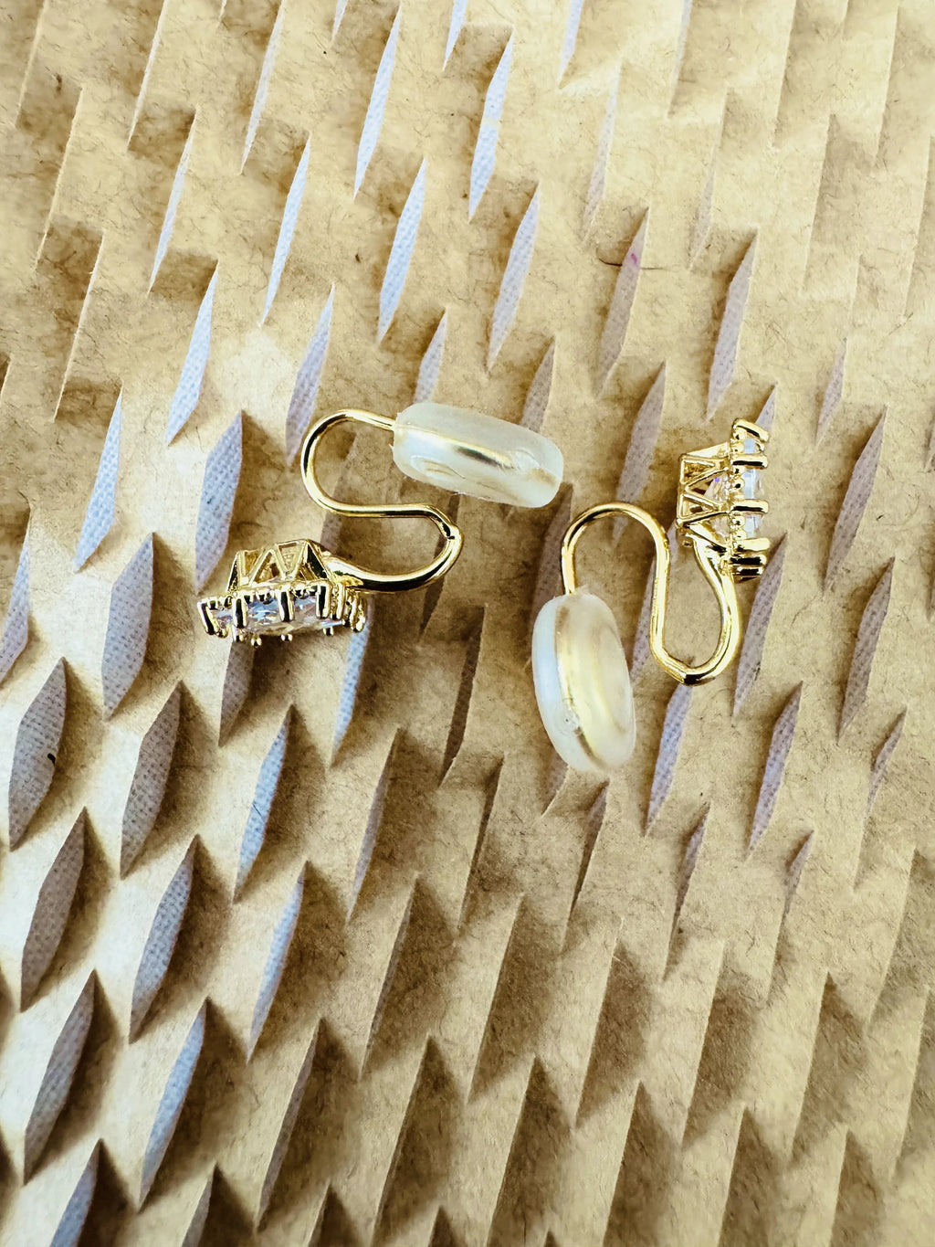 Square Zircon Earrings Pierces Non-Pierced