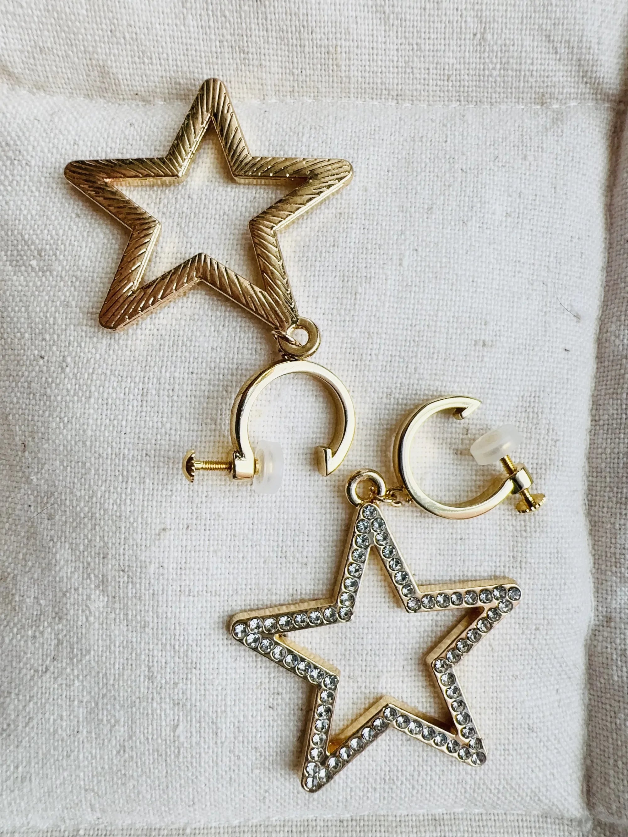Star Clip on Earrings Gold Color Sivler Color