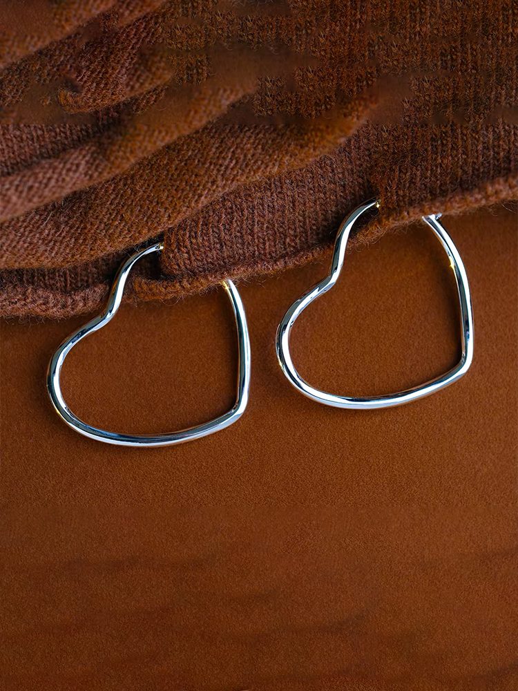 Women Large Comfortable Silver Heart Hoop Clip-On Earrings